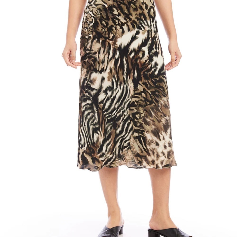 KAREN KANE Bias Cut Animal Print Midi Skirt